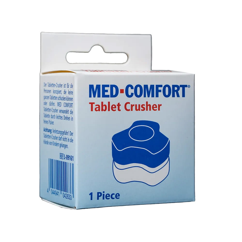 Tablettencrusher, transparent, milchig, blau, Med-Comfort