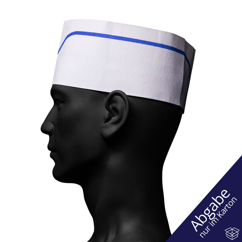 Papierschiffchen mit Papierkrone, Farbe weiß mit blauem Streifen