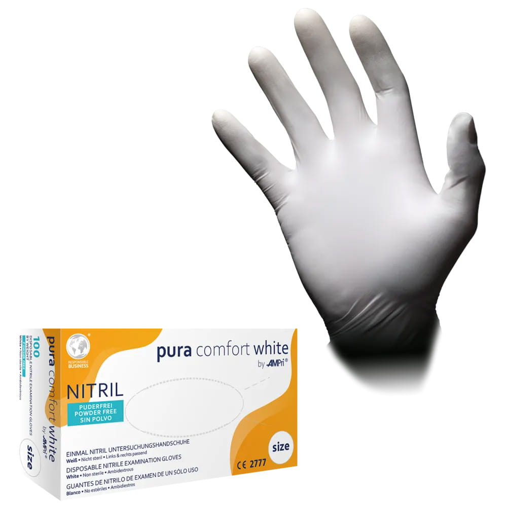 Nitrilhandschuhe, weiß, Größe L, puderfrei, Puracomfort white Nitrilhandschuhe, weiß, Größe L, puderfrei, Puracomfort white