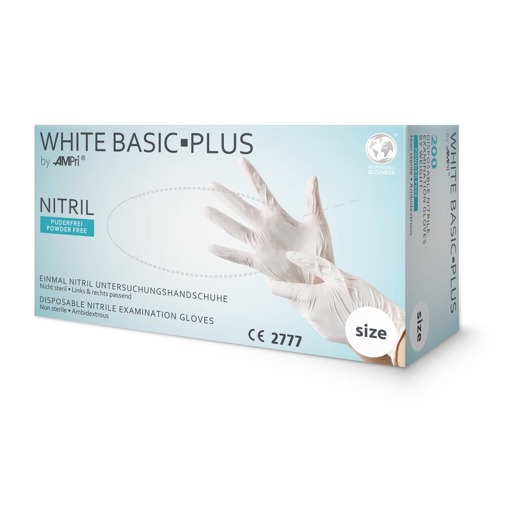 Nitrilhandschuhe, weiß, 200 Stück/Box, Größe S, puderfrei, white Basic-Plus