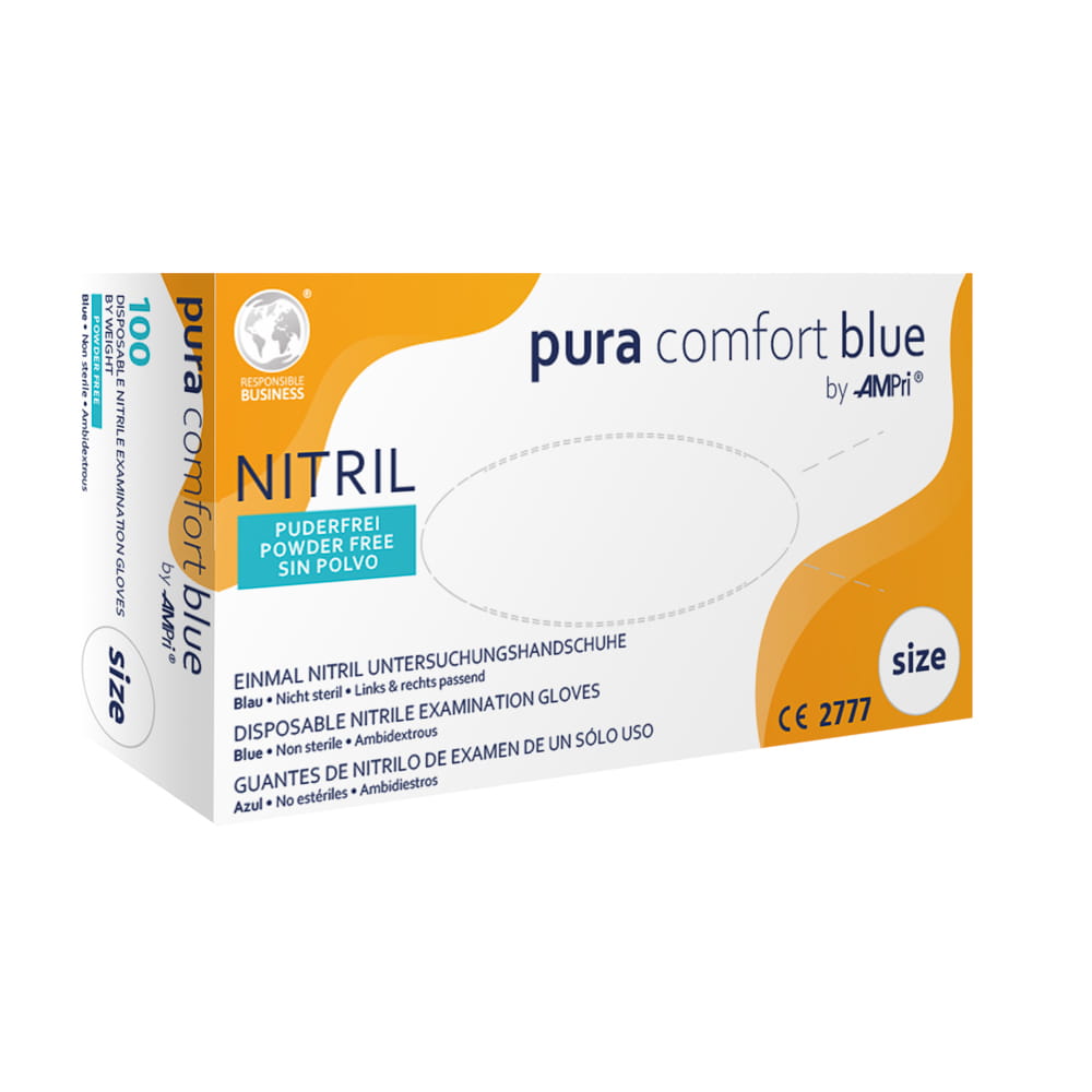 Nitrilhandschuhe, blau, Größe XL, puderfrei, Puracomfort blue Nitrilhandschuhe, blau, Größe XL, puderfrei, Puracomfort blue