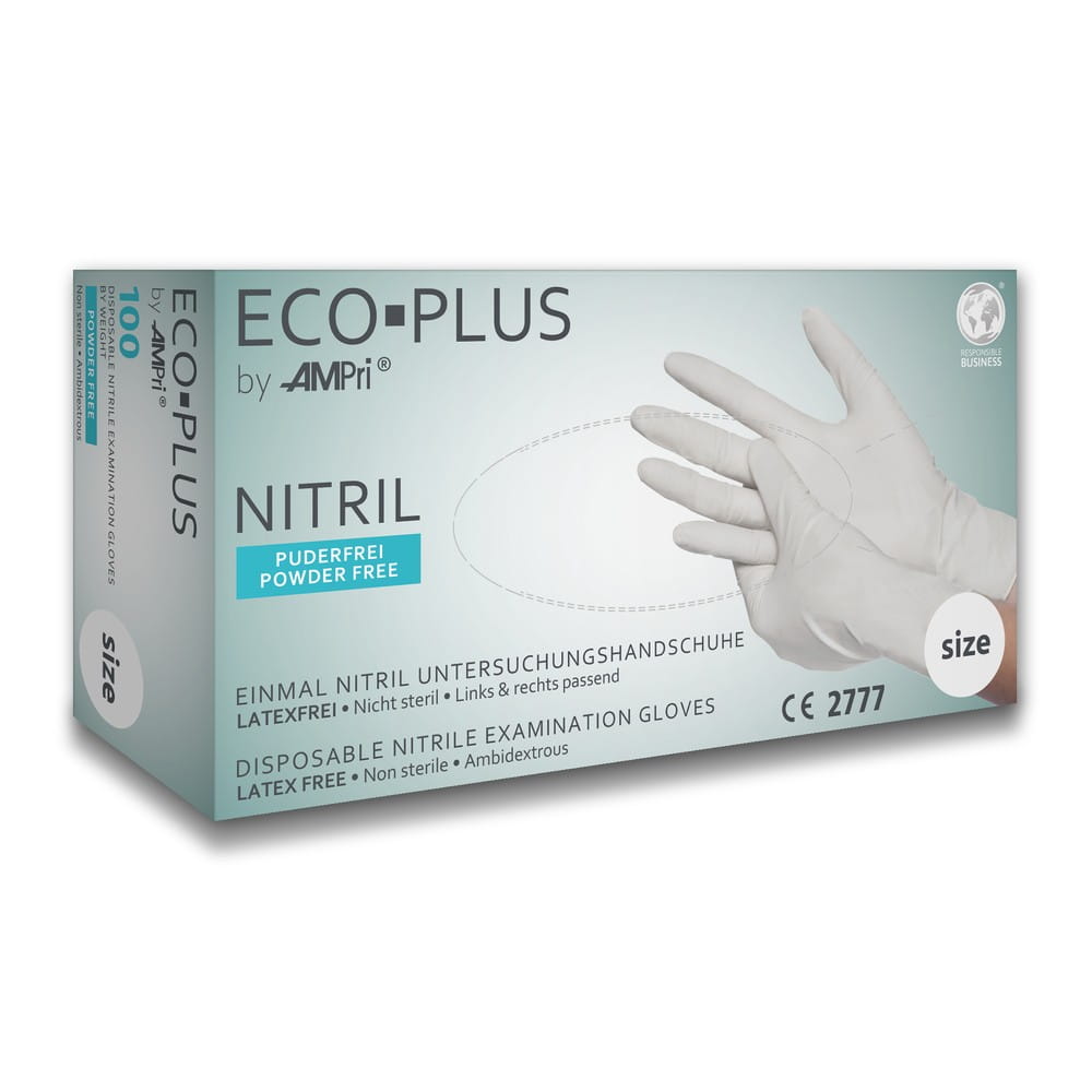 Nitrilhandschuhe, weiß, Größe M, puderfrei, Eco-Plus