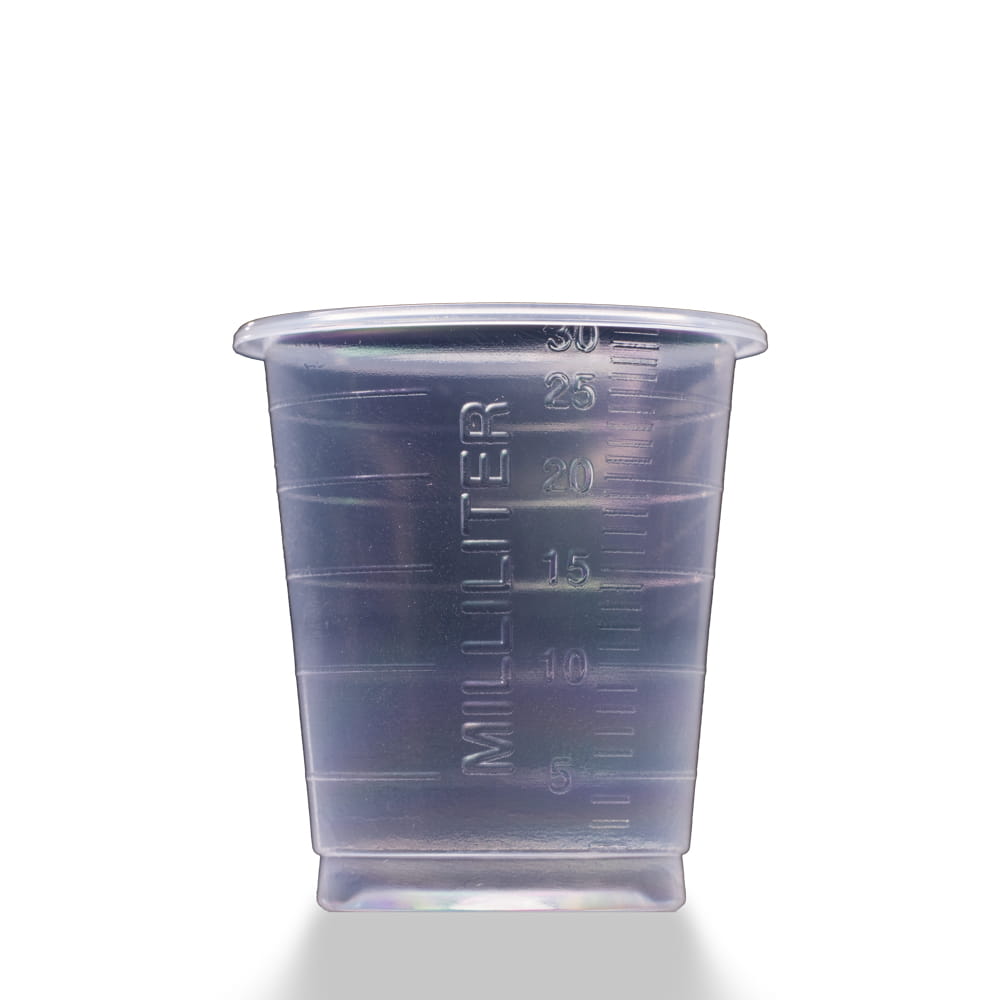 PP Eco Einmal Medizinbecher, 30 ml, graduiert, transparent, milchig, Med-Comfort Eco
