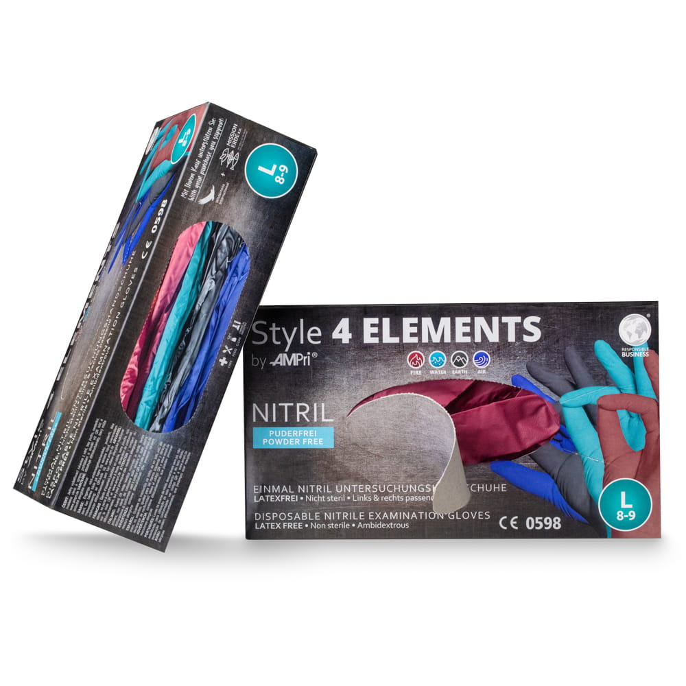 Nitrilhandschuhe, bunt, Farbenmix, Größe M, puderfrei, Style 4 Elements by AMPri
