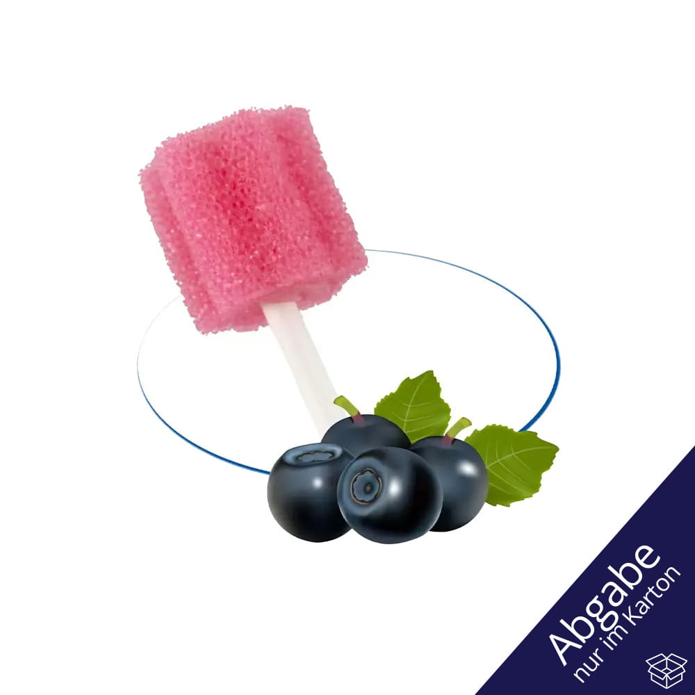 PP Mundpflegestäbchen mit PU Schwamm, 100 mm, Geschmack Johannisbeere, Kopf rosa, Top-Comfort