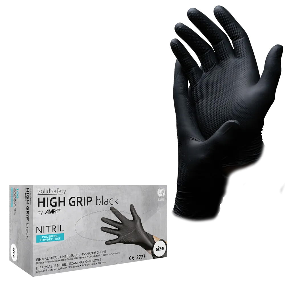 High Grip Einmalhandschuh aus Nitril, Größe M, schwarz, SolidSafety High Grip Einmalhandschuh aus Nitril, Größe M, schwarz, SolidSafety