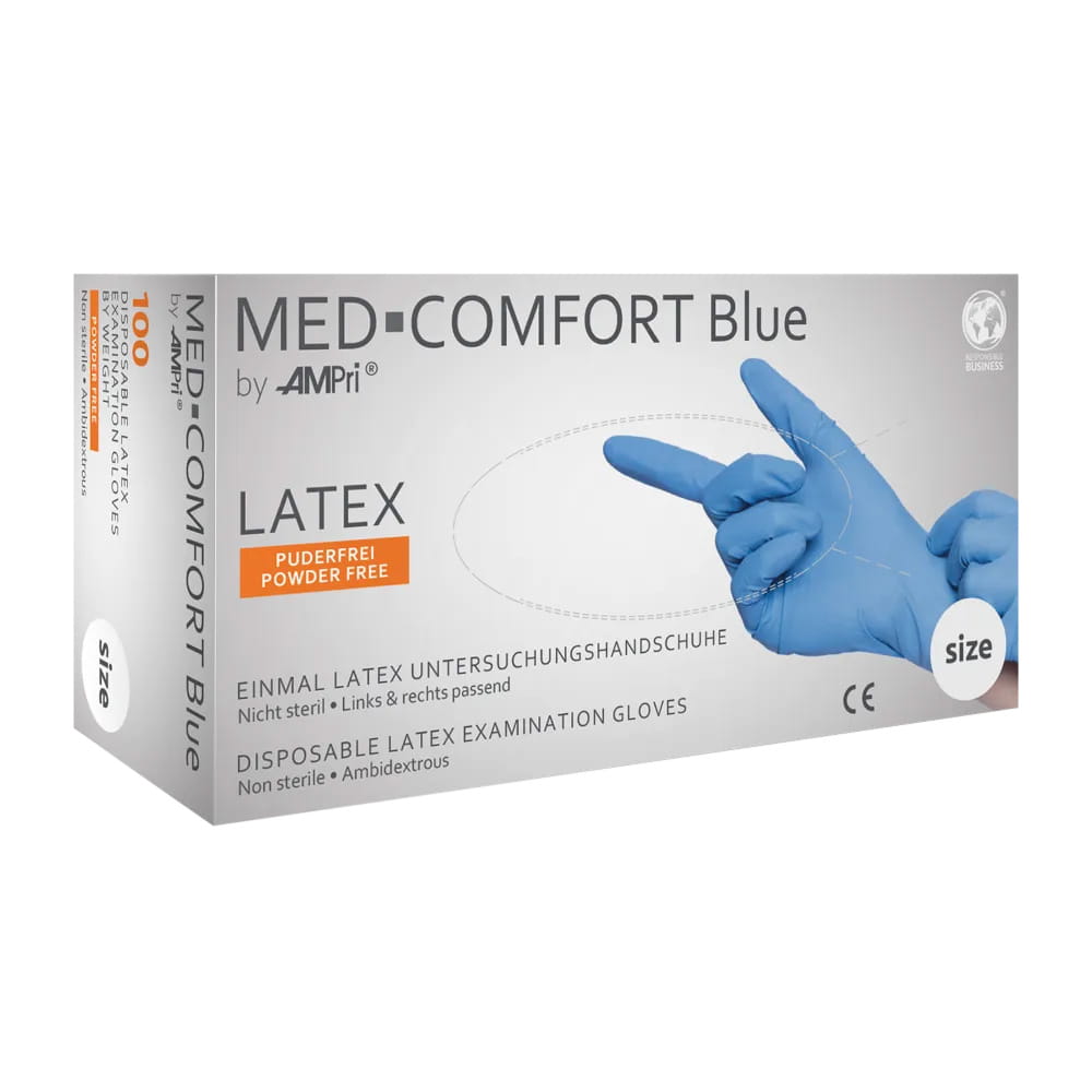 Latexhandschuhe, blau, Größe S, puderfrei, Med-Comfort blue