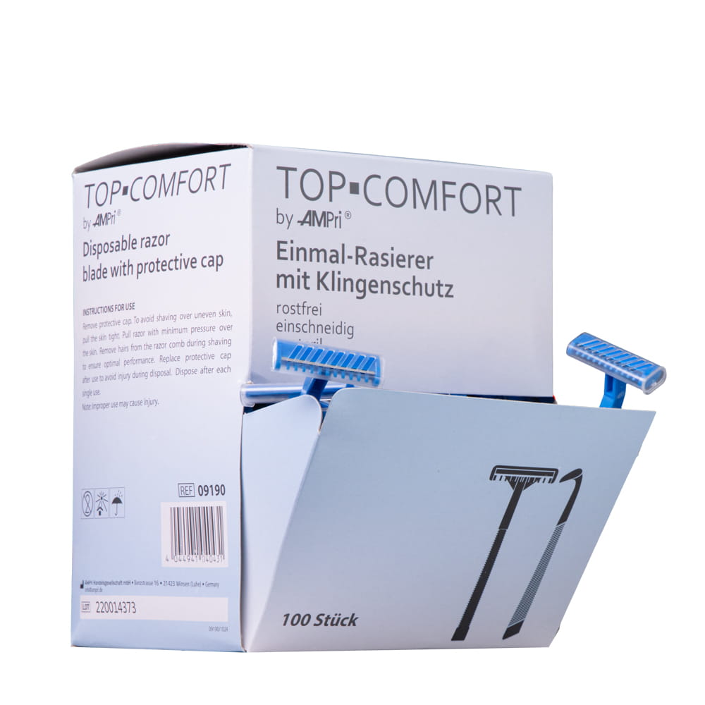 ABS Einweg Rasierer mit Edelstahl Klinge, 1-schneidig, Farbe Blau, Top-Comfort