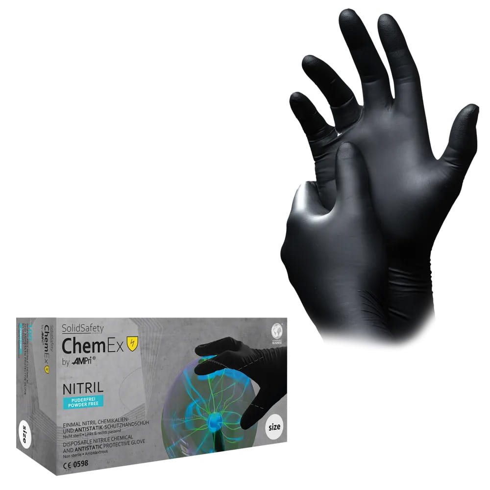 Schutzhandschuh aus Nitril, M, schwarz, SolidSafety Chem Ex Nitrilhandschuh Schutzhandschuh aus Nitril, M, schwarz, SolidSafety Chem Ex Nitrilhandschuh