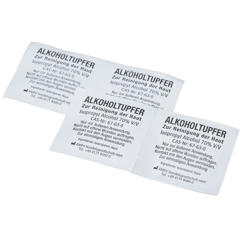 PP Viskose Alkoholtupfer, weiß, 6,5 x 3 cm - gefaltet auf 3,2 x 3 cm, Clean-Comfort PP Viskose Alkoholtupfer, weiß, 6,5 x 3 cm - gefaltet auf 3,2 x 3 cm, Clean-Comfort