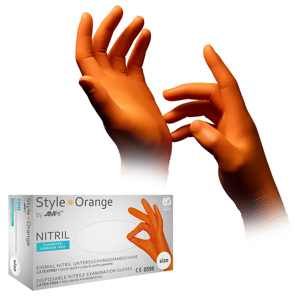 Nitrilhandschuhe, orange, Größe M, puderfrei, Style orange by Med-Comfort Nitrilhandschuhe, orange, Größe M, puderfrei, Style orange by Med-Comfort