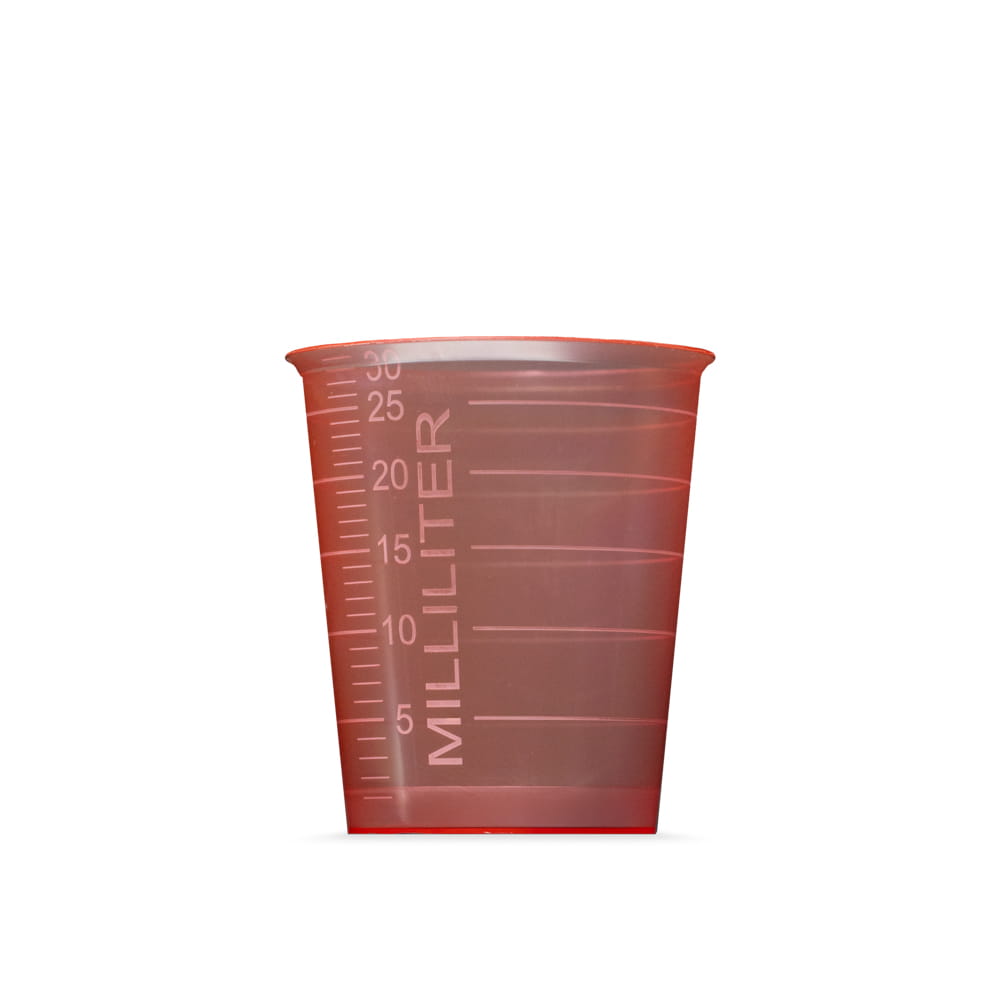 PP Medizinbecher, Farbe rot, 30 ml, graduiert
