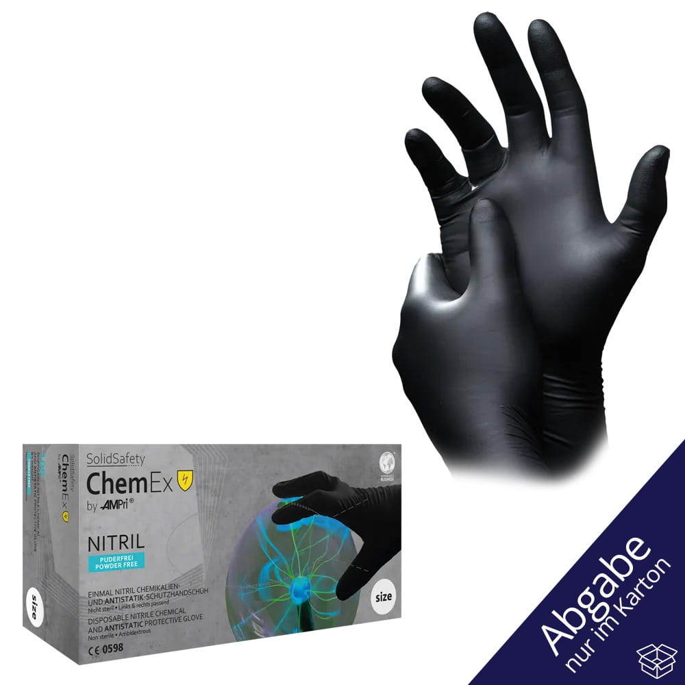 Schutzhandschuh aus Nitril, M, schwarz, SolidSafety Chem Ex Nitrilhandschuh