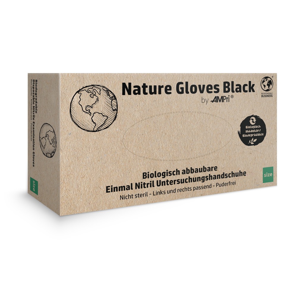Nitrilhandschuhe, schwarz, Größe S, puderfrei, Nature Gloves by Ampri