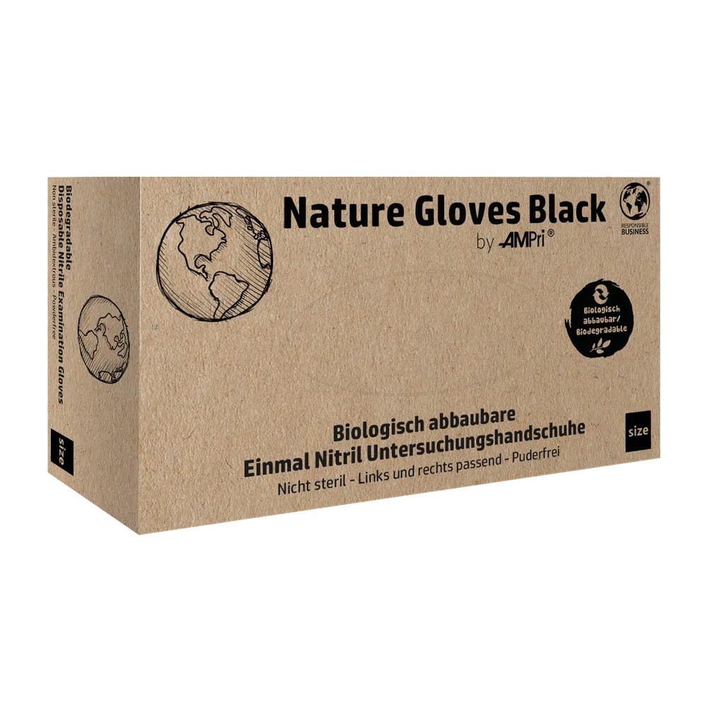 Nitrilhandschuhe, schwarz, Größe M, puderfrei, Nature Gloves by Ampri