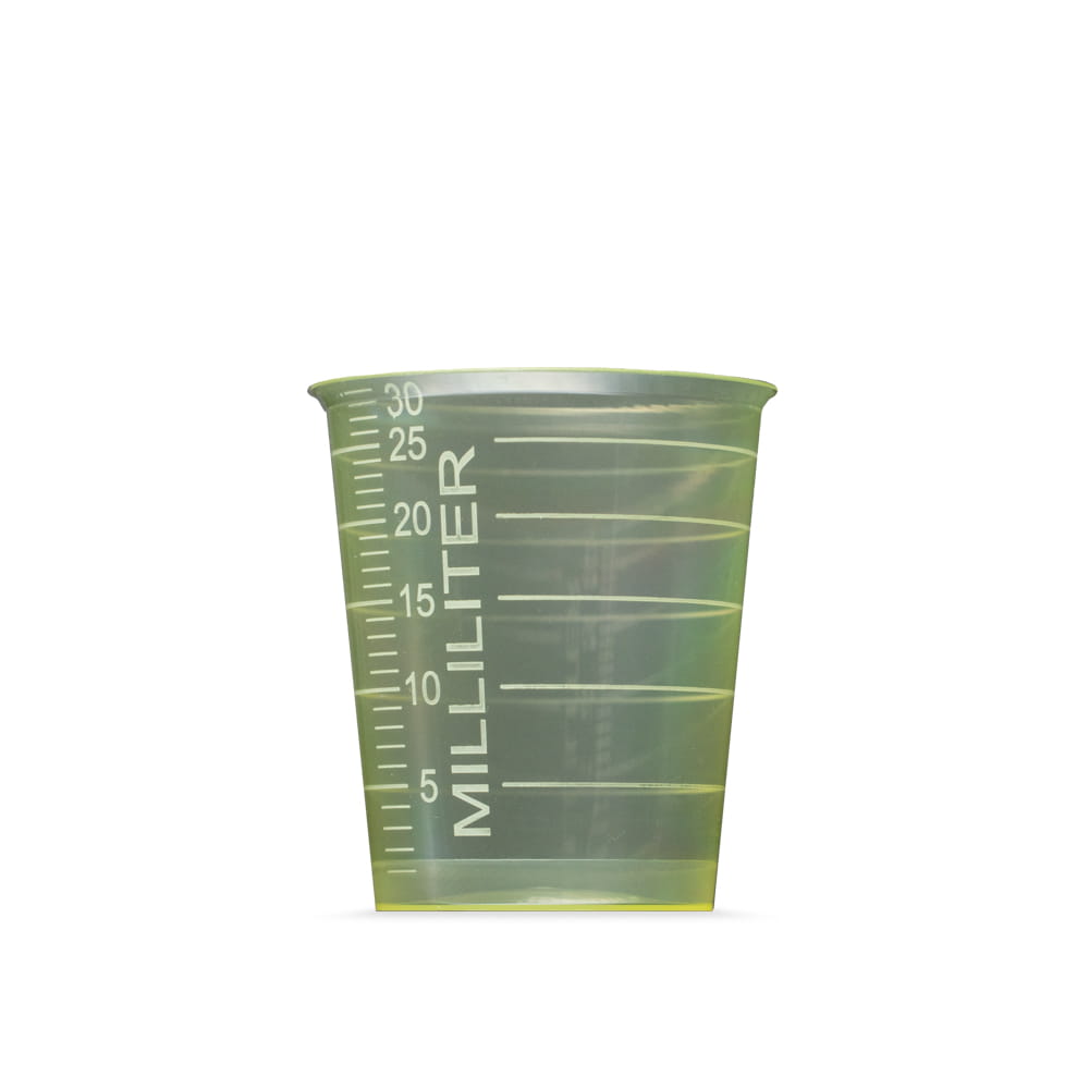 PP Medizinbecher, Farbe gelb, 30 ml, graduiert