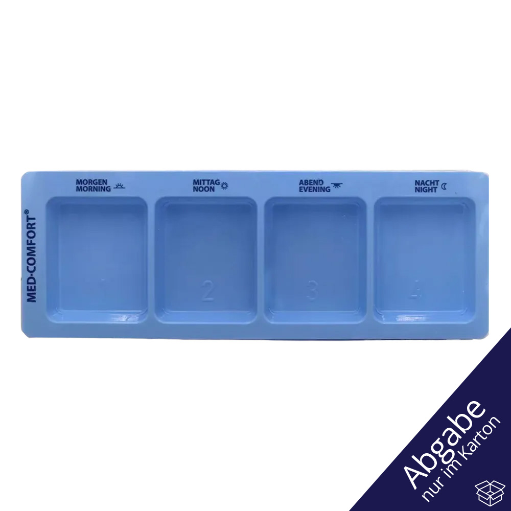 PP Einweg Medikamentendispenser, 4 Fächer, 22 x 8 x 2 cm, blau, Med-Comfort