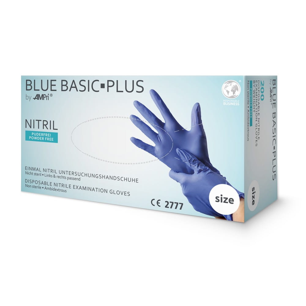 Nitrilhandschuhe, blau, 200 Stück/Box, Größe M, puderfrei, blue Basic-Plus