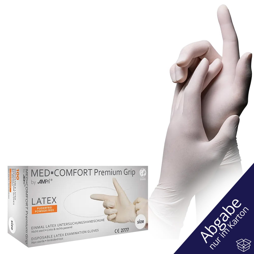 Latexhandschuhe, weiß, Größe XS, puderfrei, Med-Comfort Premium Grip