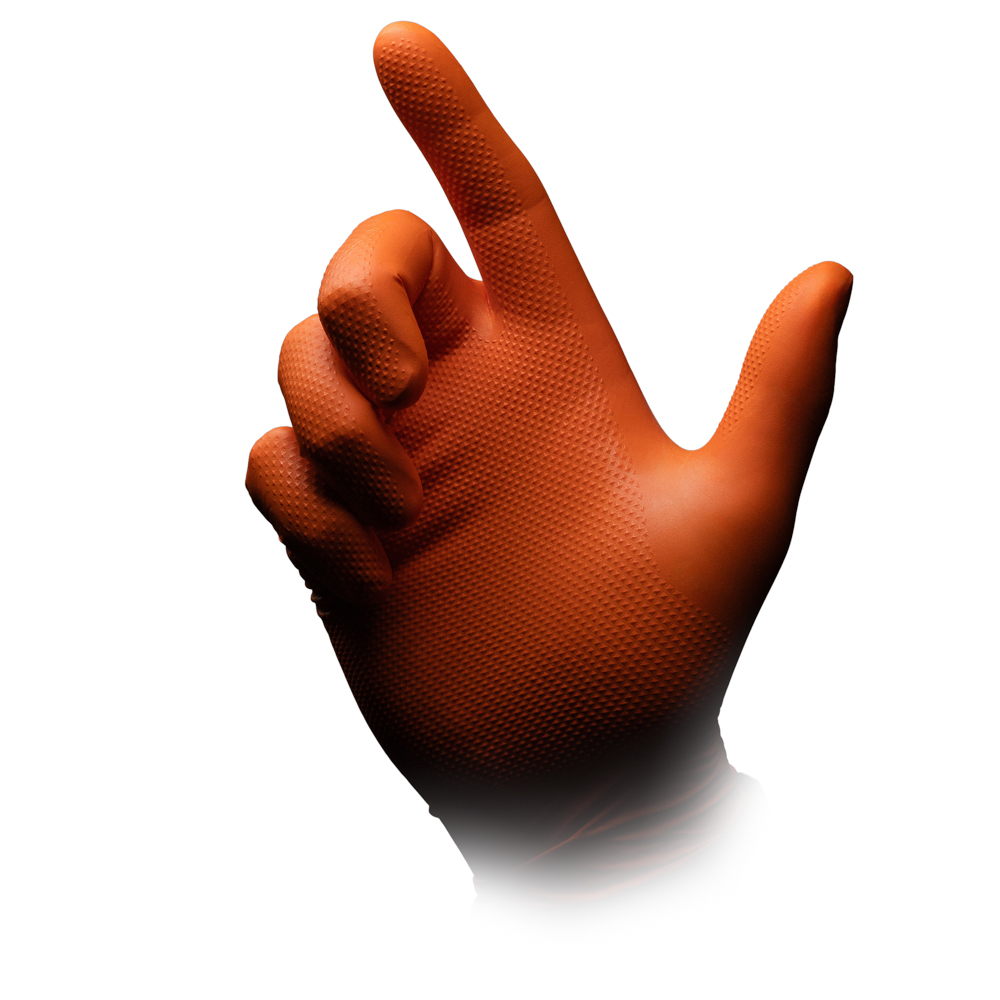 Extreme Grip Einmalhandschuh aus Nitril, Größe M, orange, ALPHA: extra griffigen und chemikalienbeständigen Arbeitsschutzhandschuh aus Nitril und für den Lebensmittelbereich geeignet als PSA kaufen