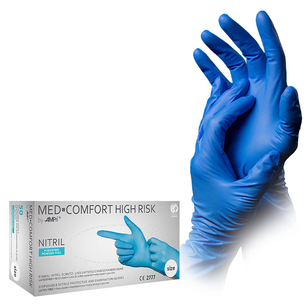MED-COMFORT HIGH RISK, Nitril-Chemikalienschutzhandschuh, puderfrei, blau, Gr. M