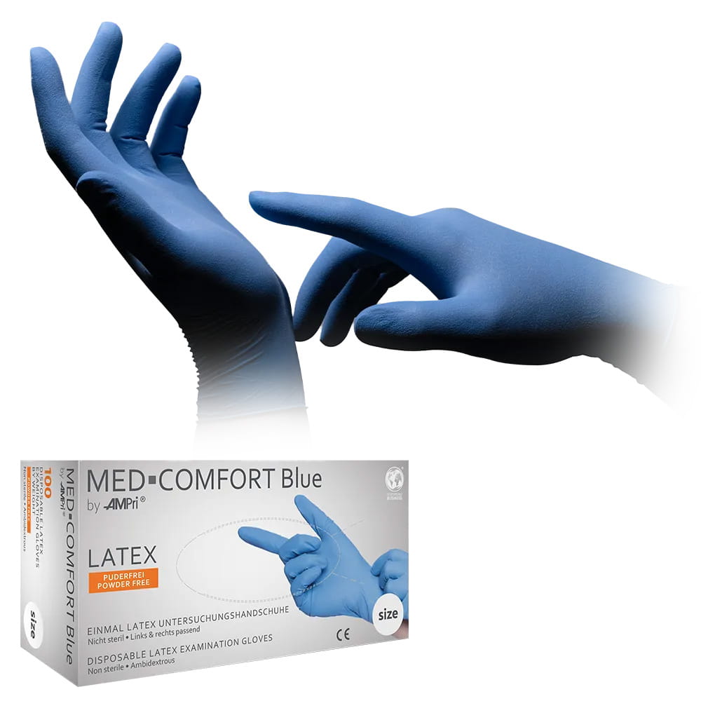 Latexhandschuhe, blau, Größe S, puderfrei, Med-Comfort blue Latexhandschuhe, blau, Größe S, puderfrei, Med-Comfort blue