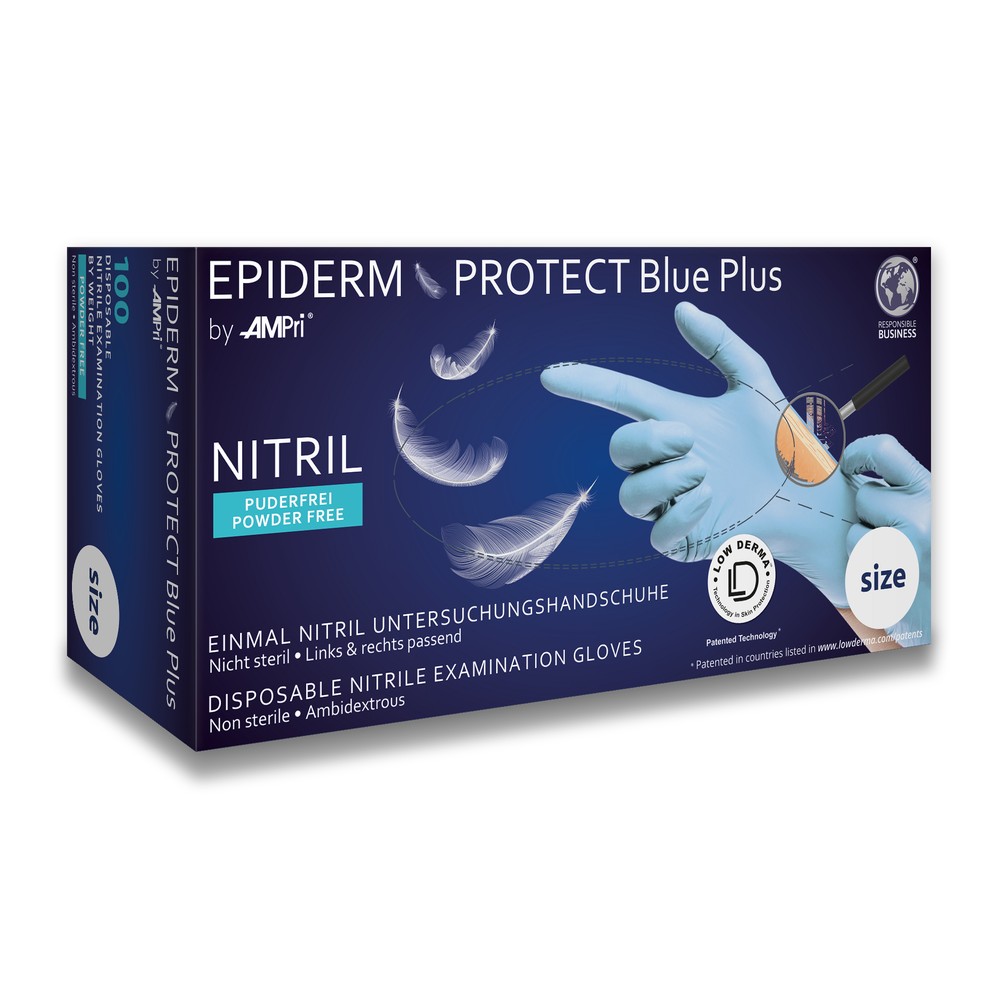 Nitrilhandschuhe, hellblau, blau, Größe L, puderfrei, Epiderm Protect Blue Plus by Med-Comfort