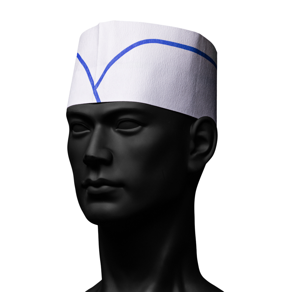 Papierschiffchen mit Papierkrone, Farbe weiß mit blauem Streifen