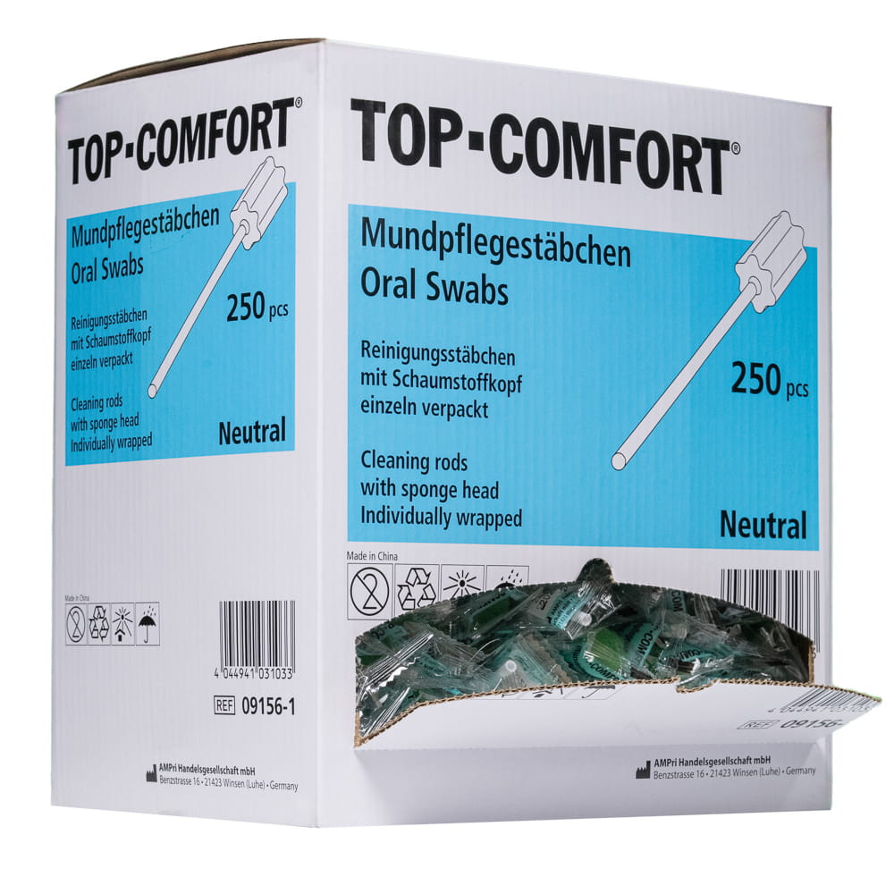 PP Mundpflegestäbchen mit PU Schwamm, 100 mm, Geschmack neutral, Kopf grün, Top-Comfort
