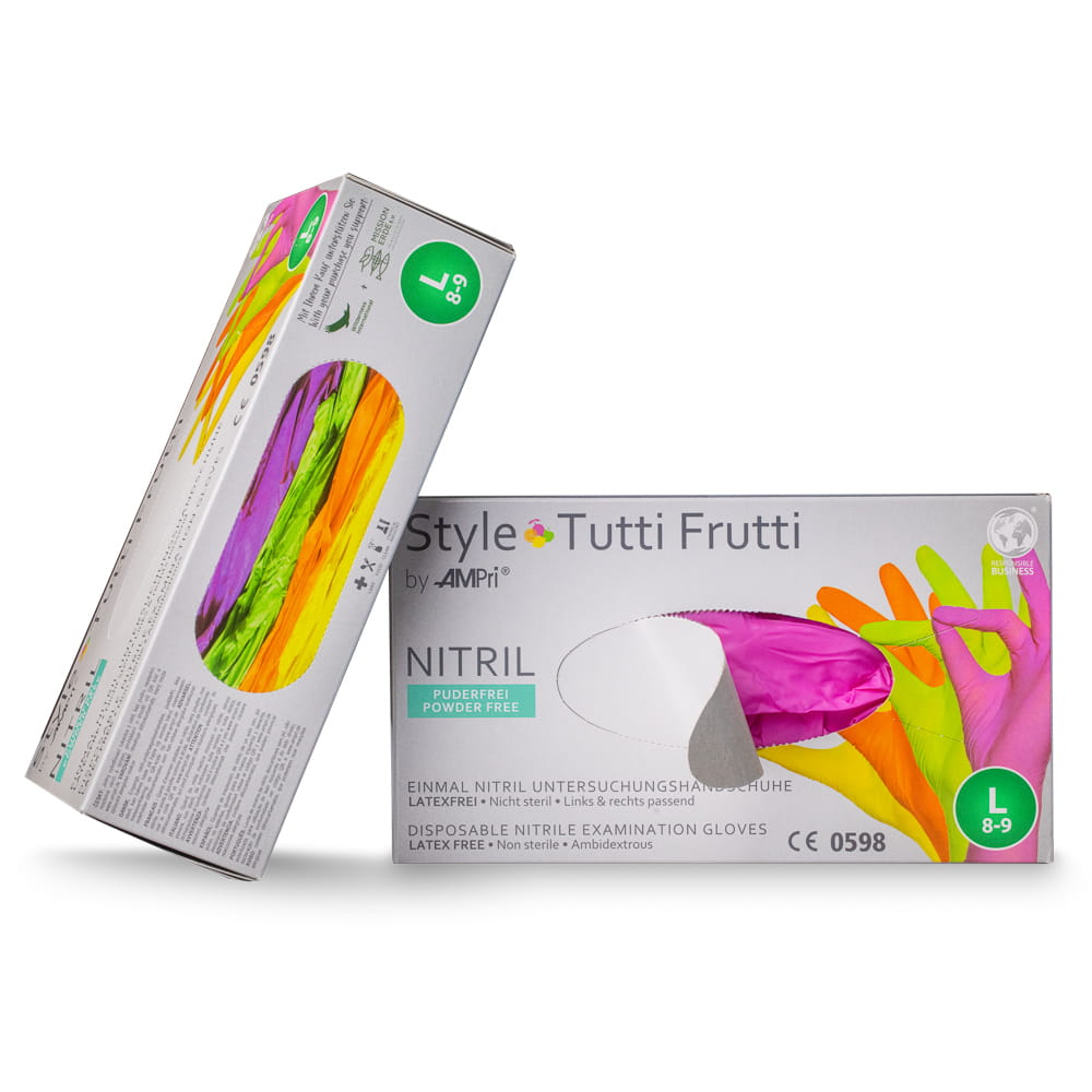 Nitrilhandschuhe, bunt, Farbenmix, Größe XL, puderfrei, Style tutti frutti by Med-Comfort Nitrilhandschuhe, bunt, Farbenmix, Größe XL, puderfrei, Style tutti frutti by Med-Comfort