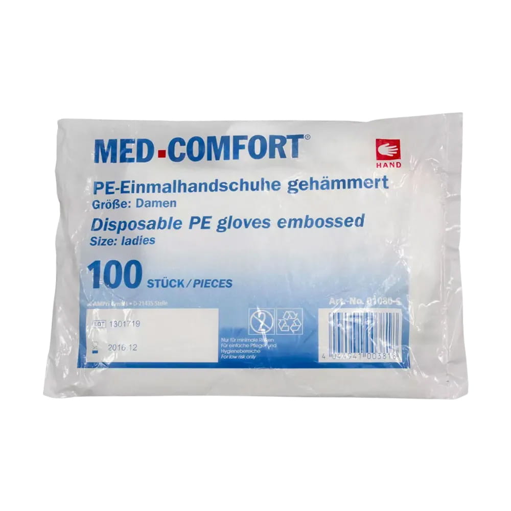 PE Handschuh, transparent, milchig, Größe S (Damen), gehämmert, Med-Comfort PE Handschuh, transparent, milchig, Größe S (Damen), gehämmert, Med-Comfort