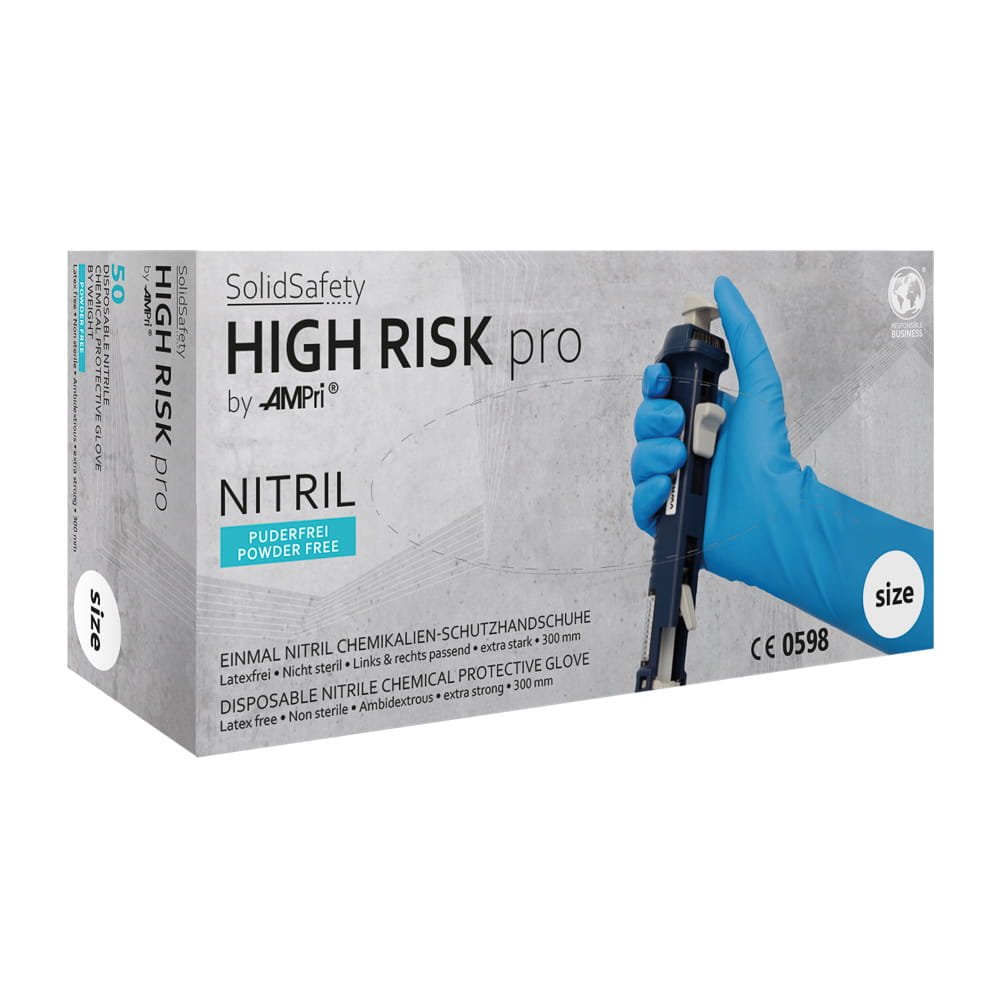 Einmalhandschuhe aus Nitril, Typ A, Größe XXXL, blau, Solidsafety High Risk Pro Einmalhandschuhe aus Nitril, Typ A, Größe XXXL, blau, Solidsafety High Risk Pro