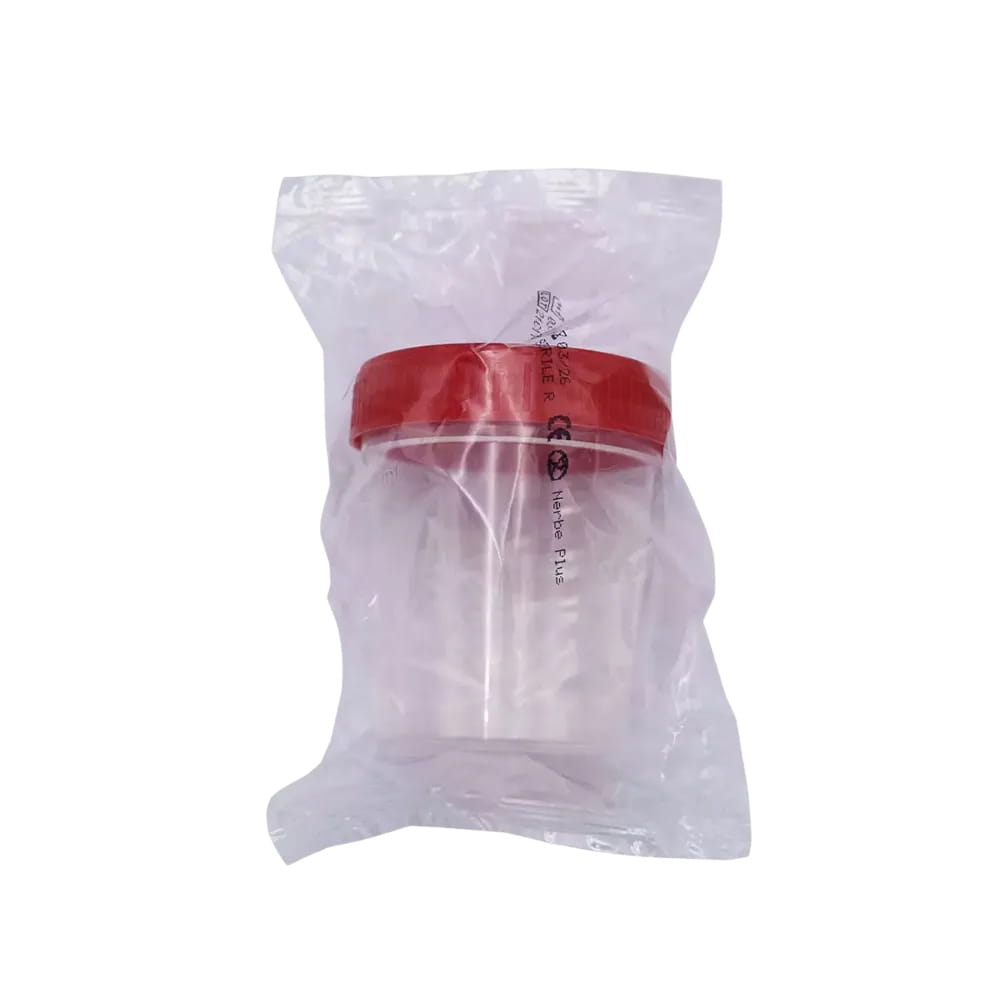 PP Urinsammelbehälter, steril, mit Schraubdeckel, 125 ml, Farbe transparent, milchig, rot