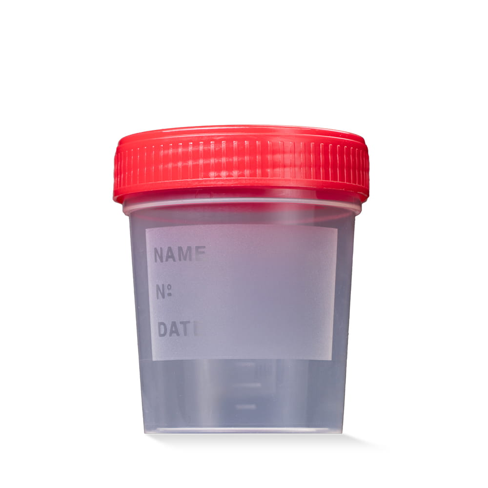 PP Universalsammelbehälter, steril, mit Schraubdeckel, 125 ml, Farbe transparent, milchig, rot, 200 Becher mit Deckel PP Universalsammelbehälter, steril, mit Schraubdeckel, 125 ml, Farbe transparent, milchig, rot, 200 Becher mit Deckel
