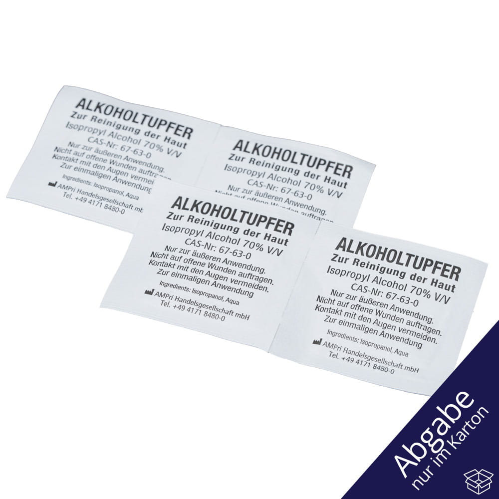 PP Viskose Alkoholtupfer, weiß, 6,5 x 3 cm - gefaltet auf 3,2 x 3 cm, Clean-Comfort