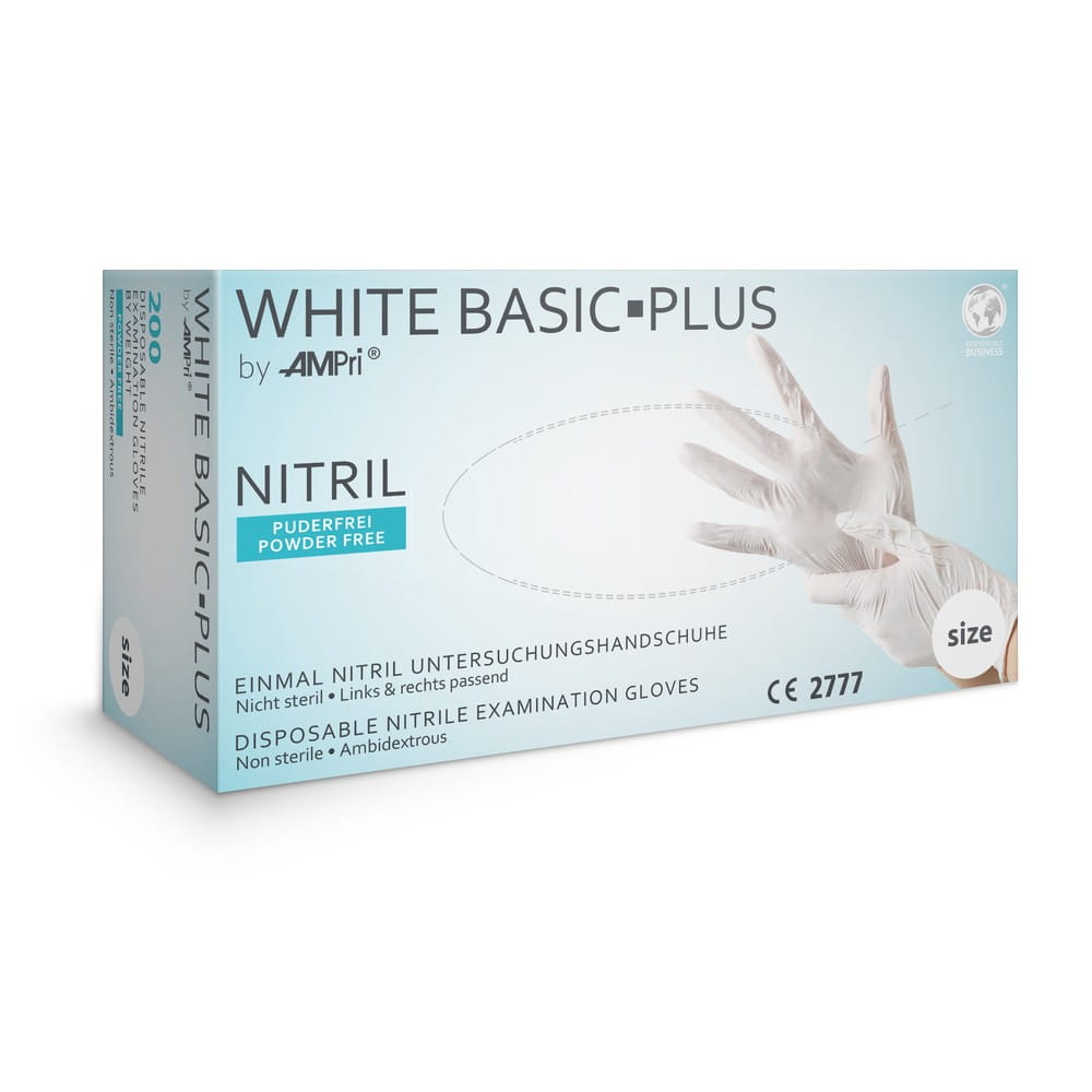 Nitrilhandschuhe, weiß, 200 Stück/Box, Größe S, puderfrei, white Basic-Plus