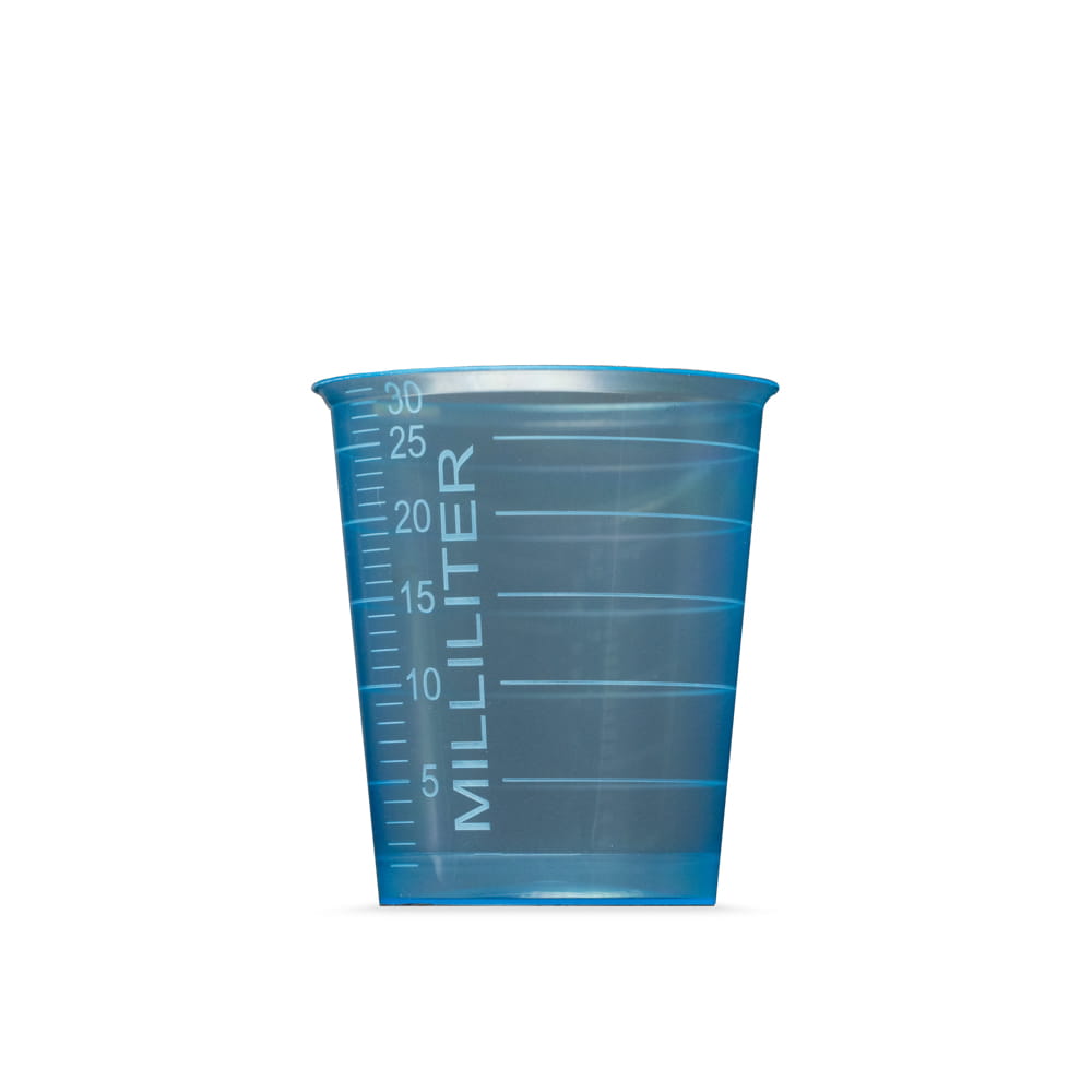PP Medizinbecher, Farbe blau, 30 ml, graduiert