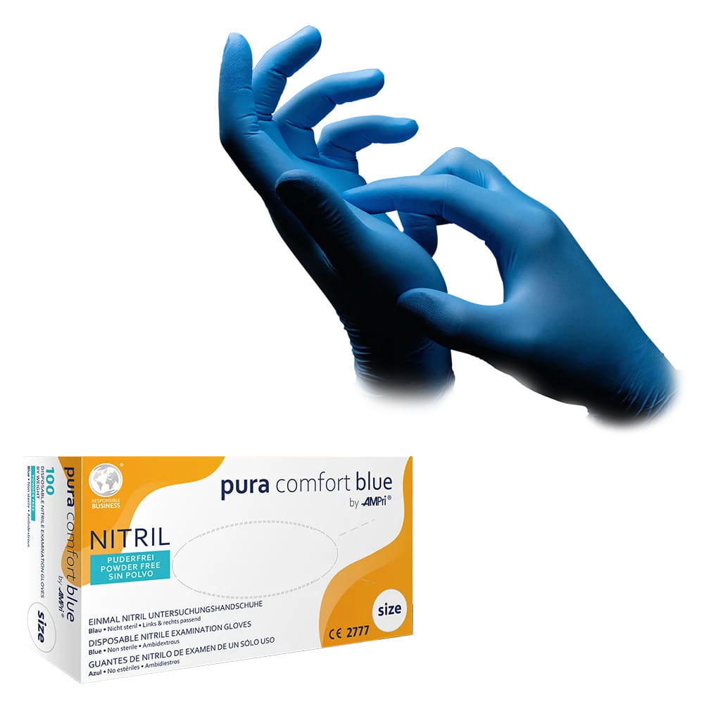 Nitrilhandschuhe, blau, Größe M, puderfrei, Puracomfort blue Nitrilhandschuhe, blau, Größe M, puderfrei, Puracomfort blue
