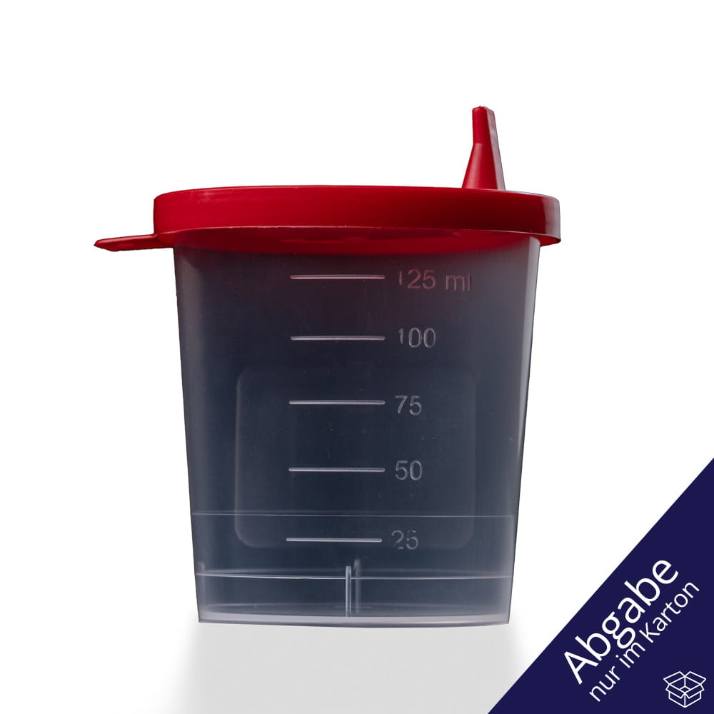 PP Urinsammelbehälter mit Schnappdeckel, 125 ml, Farbe transparent, milchig, rot, 500 Becher mit Deckel