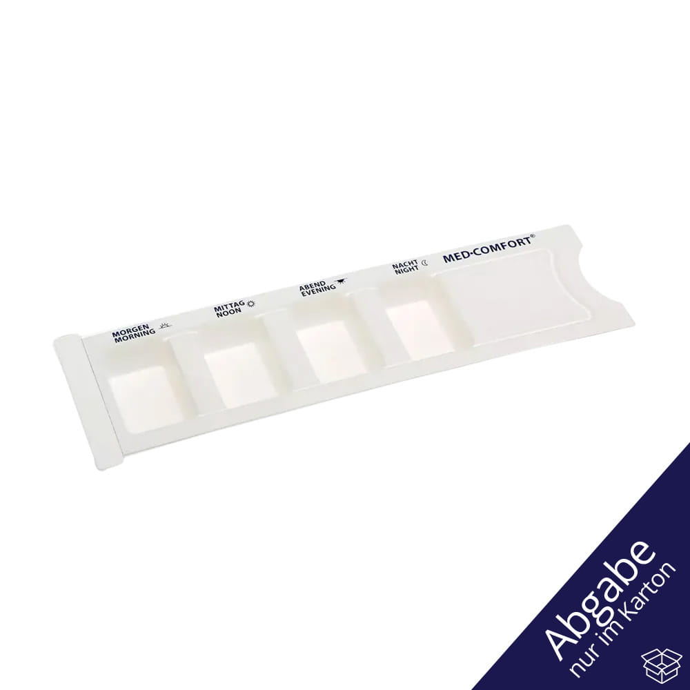 PP Einweg Medikamentendispenser, 4 Fächer, 22,2 x 6 x 1,5 cm, weiß, Med-Comfort