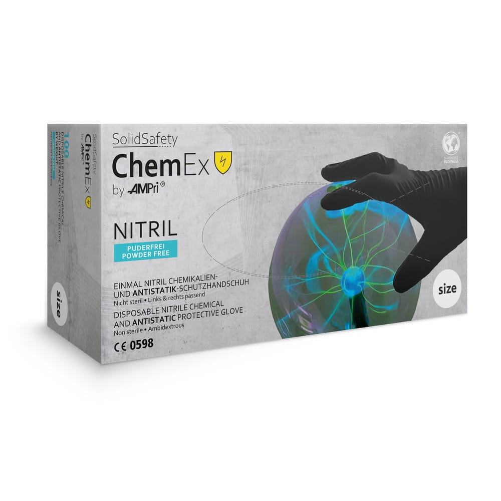 Schutzhandschuh aus Nitril, XXL, schwarz, SolidSafety Chem Ex Nitrilhandschuh
