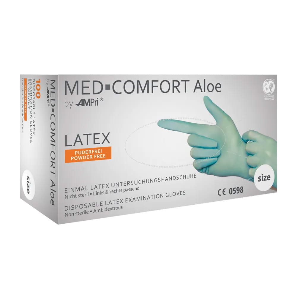 Latexhandschuhe, mintgrün, grün, Größe L, puderfrei, Med-Comfort Aloe