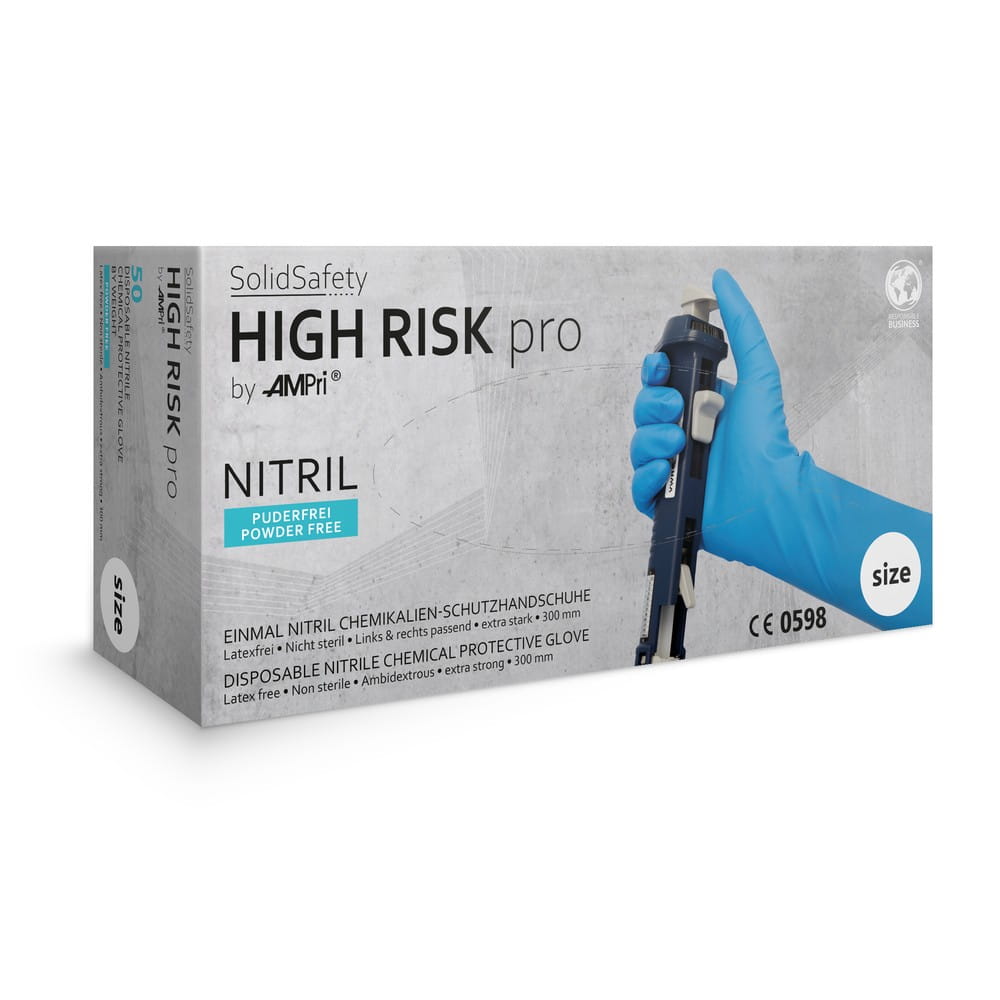 Einmalhandschuhe aus Nitril, Typ A, Größe M, blau, Solidsafety High Risk Pro