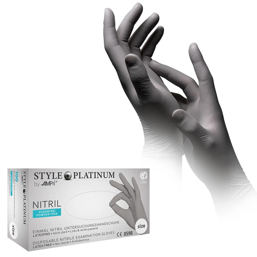 Nitrilhandschuhe, silbergrau, platinum, Größe M, puderfrei, Style PLATINUM by Med-Comfort Nitrilhandschuhe, silbergrau, platinum, Größe M, puderfrei, Style PLATINUM by Med-Comfort