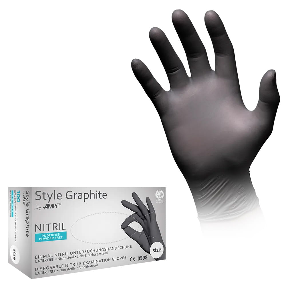 Nitrilhandschuhe, anthrazit, Größe M, puderfrei, Style GRAPHITE by Ampri Nitrilhandschuhe, anthrazit, Größe M, puderfrei, Style GRAPHITE by Ampri