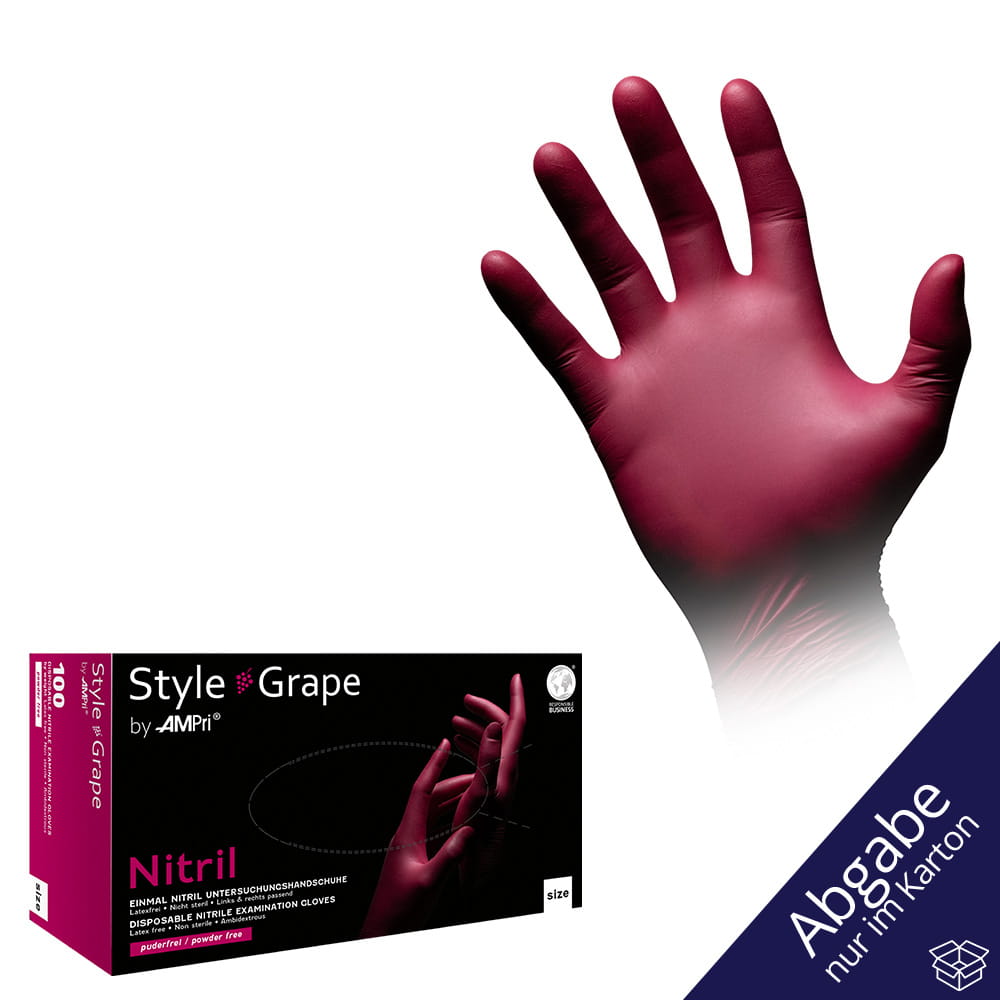 Nitrilhandschuhe, bordeaux, rot, Größe M, puderfrei, Style Grape by Med-Comfort