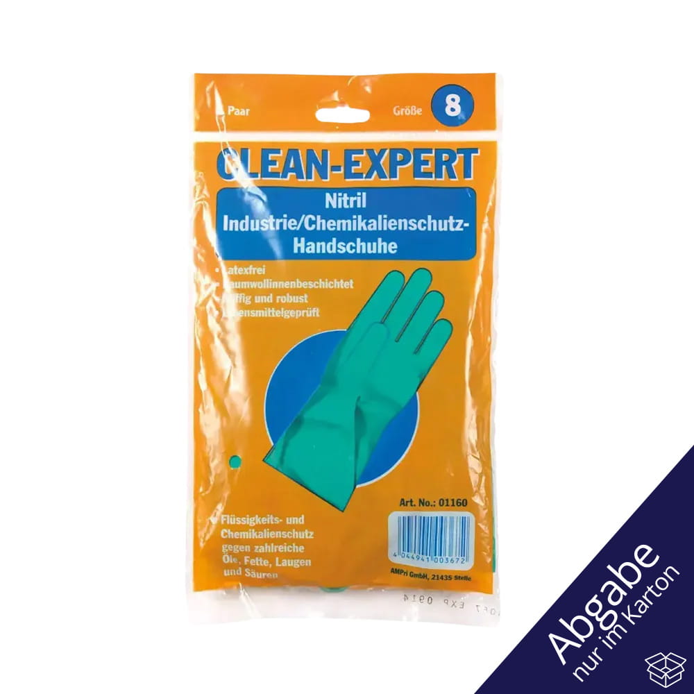 Chemikalienschutzhandschuhe Nitril, grün, Größe S, Chemikalienschutz Typ A, Clean-Expert