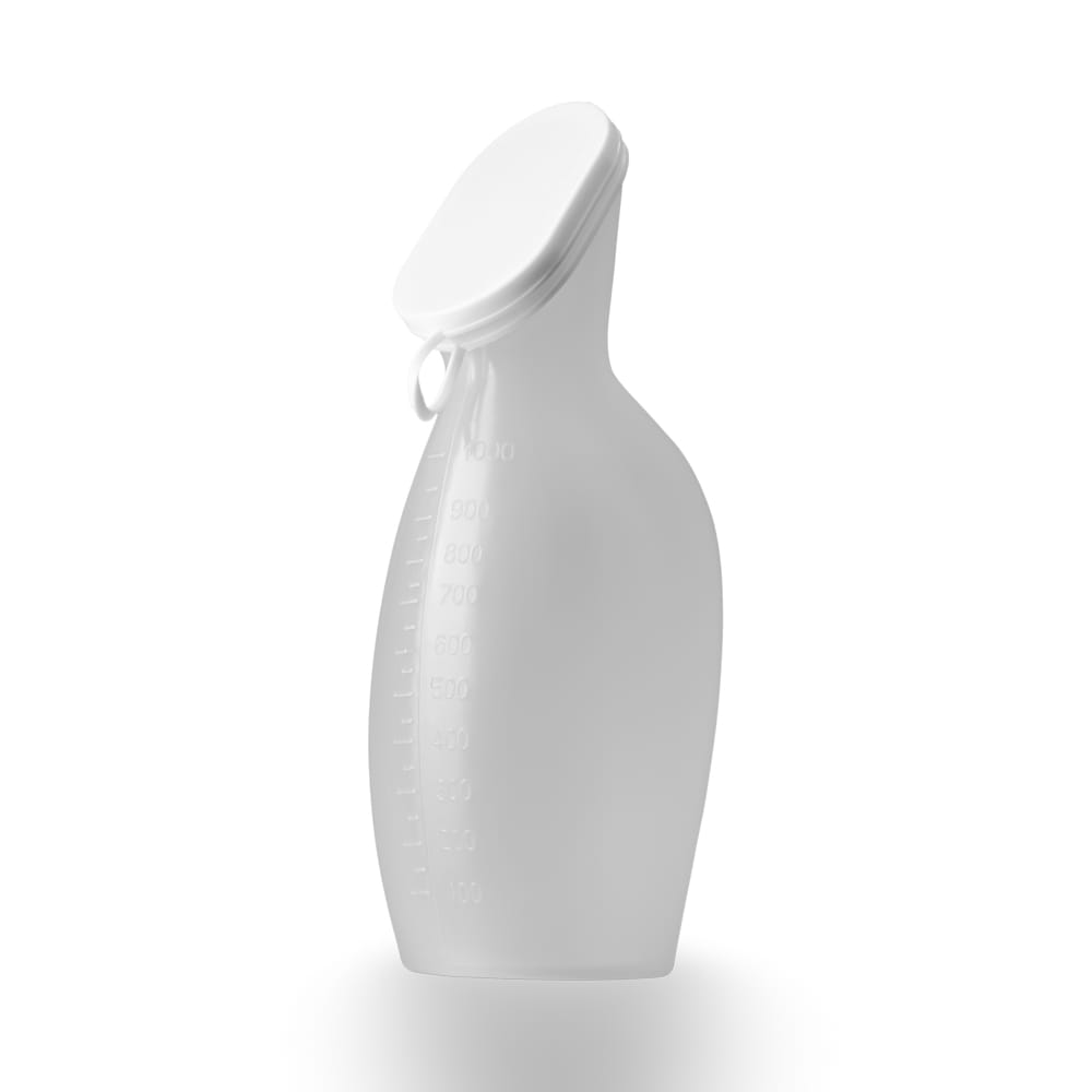 PP Urinflasche für Frauen, 1 Liter, Farbe durchscheinend mit weißem PE Deckel, Top-Comfort PP Urinflasche für Frauen, 1 Liter, Farbe durchscheinend mit weißem PE Deckel, Top-Comfort