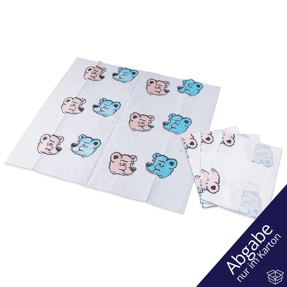 Dental Kinder Patientenservietten Einweg, 33 x 35 cm, weiß mit Bärchenaufdruck, Med-Comfort