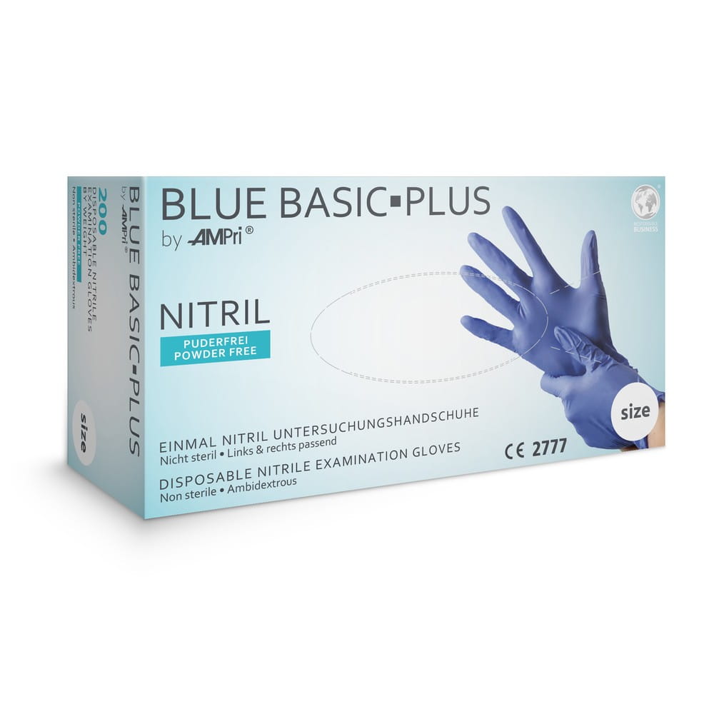 Nitrilhandschuhe, blau, 200 Stück/Box, Größe M, puderfrei, blue Basic-Plus